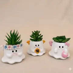 GENERICO - MACETA DECORATIVA CON PLANTA ARTIFICIAL Y DISEÑO ANIMADO