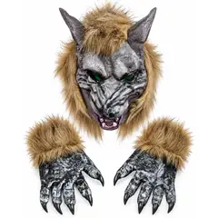 GENERICO - Set Máscara de Hombre Lobo con Guantes de Garras Halloween Fiesta Cosplay