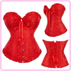 GENERICO - Corset Victoriano Princess Encaje Color Rojo - Tallas S - M - L