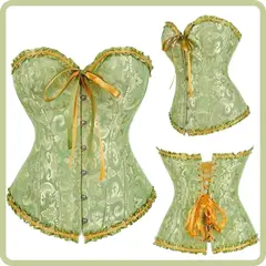 GENERICO - Corset Victoriano Princess Encaje Color Verde - Tallas S - M - L