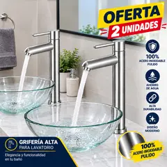 VARIOS - LLAVE DE LAVATORIO 30CM PACK X2 ACERO INOXIDABLE PULIDO - FACIL DE INSTALAR