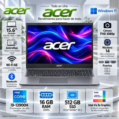 ACER - LAPTOP ASPIRE 15 A15-51M-99W4 ( NX.JQYAL.002 )INTEL CORE I9-13900H RAM 16GB DDR5 512GB 15.6"