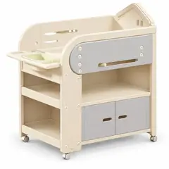 GENERICO - Mueble Cambiador de Bebé con Bandeja Lateral y Gabinete con Puertas