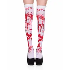 GENERICO - Medias Largas Halloween Blancas con Estampado Sangriento para Disfraz Cosplay Halloween