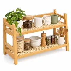INSPIRA MARKET - Estante Organizador de Bambú de 2 Niveles 65 x 17 x 28 cm para Cocina y Hogar