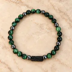 GENERICO - Pulsera Unisex Ojo de Tigre Verde Hematita Turmalina Negra Protección Energética