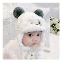 GENERICO - Gorro Térmico de Felpa y Algodón para Bebé con Orejeras y Pompones
