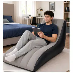 OEM - Sofá Inflable Tipo Chaise Longue con Respaldo Ergonómico – PVC y Felpa | Gris y Negro