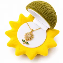 GENERICO - Collar Girasol con Tallo Mujer Acero Inoxidable Dorado con Caja de Regalo