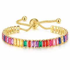 GENERICO - Pulsera Piedras de Colores Waterproof Mujer Acero Inoxidable Dorada Ajustable