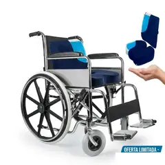 OEM - SILLA DE RUEDAS DE ACERO CROMADO INCLUYE COJIn LUMBAR Y HERRADURA