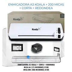 KOALA - Enmicadora Laminadora A3 + 100 Micas A4 + 100 Carnet + Corta + Redondea