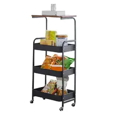 GENERICO - Carrito Organizador 3 Niveles con Mesa Superior Ruedas Negro