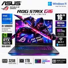 ASUS - Laptop Gamer ROG Strix G16 i9-14900HX 32GB DDR5 1TB SSD RTX 5070 8GB 16" WUXGA G615JPR-AS96