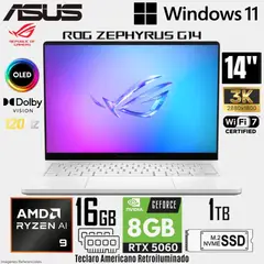 ASUS - Laptop ROG ZEPHYRUS G14 AMD Ryzen 9 270 16GB RAM 1TB SSD RTX 5060-8GB 14" 3K OLED Win 11