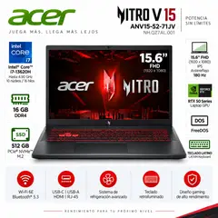 ACER - Laptop Nitro V 15 ANV15-52-71JV Core i7-13620H 16GB 512GB RTX 5050 15.6" 180Hz FreeDOS