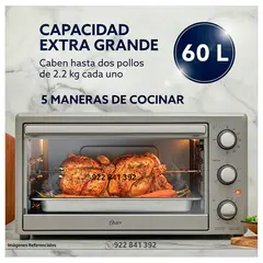 OSTER - Horno Eléctrico XL 60 Litros con Convección y Rostizador TSSTTV60MNS Silver