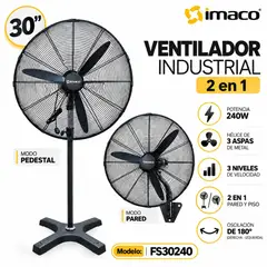 Imaco - Ventilador Industrial de 30” 2 en 1 pared y pedestal