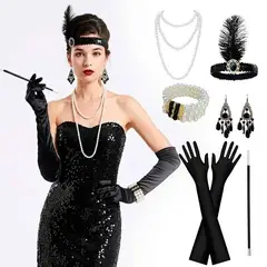 GENERICO - Accesorios disfraz charleston Flapper, Retro, Gatsby halloween