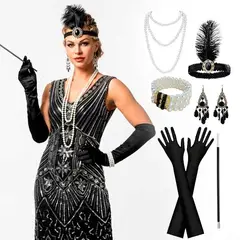 GENERICO - SET accesorios disfraz charleston Flapper, Retro, Gatsby halloween