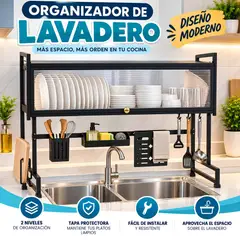 GENERICO - Organizador De Lavadero De Acero Con Tapa 2 Niveles | Ordena, Protege y Ahorra Espacio