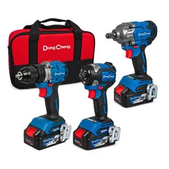 DONGCHENG - Combo DCKIT43BK Taladro Percutor 60Nm + Atornillador Impacto 208Nm + Llave de Impacto