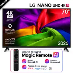 LG - Televisor 70" NANO 4K UHD AI Smart TV 70NU850BPSD 2026
