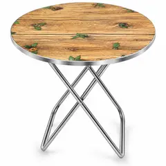 OEM - Mesa Auxiliar Redonda Plegable Madera Y Hojas