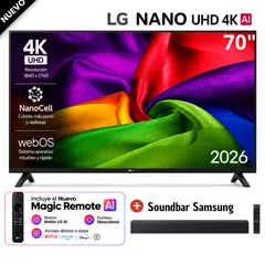 LG - Televisor 70" NANO 4K UHD AI Smart TV 70NU850BPSD 2026 + Soundbar Samsung
