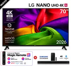 LG - Televisor 70" NANO 4K UHD AI Smart TV 70NU850BPSD 2026 + Soundbar B450