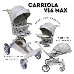 GENERICO - Coche Carriola Plegable Giratorio V16 Max Gris