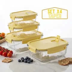 Pentha - Set Táper de Vidrio Hermético 4 Pzs 410-1520ml Vainilla