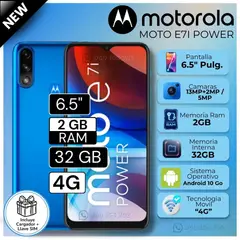 MOTOROLA - Celular E7i Power 6.5" Pulg. 2GB RAM 32GB Android 10 Go - Azul