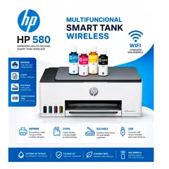 HP - Impresora Multifuncional Smart Tank 580 Wi-Fi Color, App