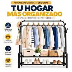 GENERICO - Estante Organizador De Ropa De Acero 3 Niveles - Negro