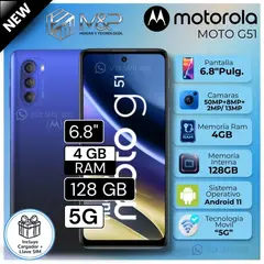 MOTOROLA - Celular Moto G51 6.8" Pulg. 4GB RAM 128GB Android 11 - Azul