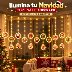 GENERICO - Cortina De Luces De Navidad LED 3 Metros Con 10 Colgantes
