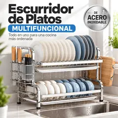 GENERICO - Escurridor de Platos Multifuncional de 2 Niveles de Acero Inoxidable
