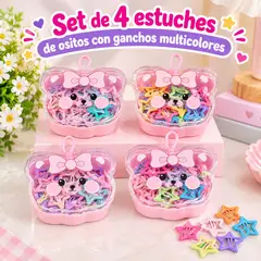 GENERICO - SET DE 4 ESTUCHES DE OSITO CON GANCHOS MULTICOLORES NIÑAS