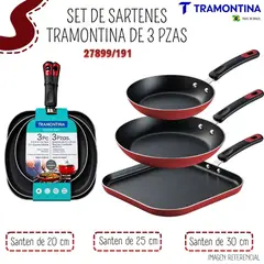 TRAMONTINA - Set de Sartenes de 3 pzas CUADRADO – Rojo