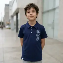 LE PETIT COMPANY - Polo Niño Botones Azul "Be Yourself" Algodón - ANG Kidz