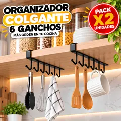 GENERICO - Pack x 2 Organizador Colgante 6 Ganchos De Acero Para Cocina – Práctico y Resistente