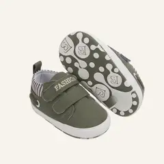 GENERICO - Zapatillas Bebé Primeros Pasos Suela Blanda Doble Velcro Verde Olivo