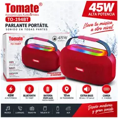 TOMATE - Parlante Portátil TO-194BT 45W Bluetooth Rojo