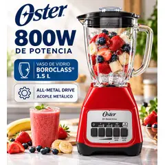 OSTER - Licuadora 800W 1.5L Vaso de Vidrio Boroclass BLSTKAG RPB