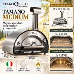 TRANQUILLI FORNI - HORNO PROFESIONAL PREMIUM ITALIANO A LEÑA - TAMAÑO MEDIUM COLOR ACERO