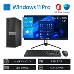 Dell - Computadora PC Intel Core i5 7ª Gen 3,80 GHz 8GB RAM 240GB SSD 500GB HDD + Monitor 24" FHD