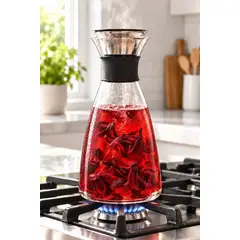 GENERICO - JARRA DE VIDRIO BOROSILICATO CON TAPA HERMÉTICA DE ACERO INOXIDABLE 1.600 ML