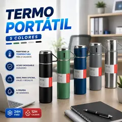 GENERICO - PACK DE 3 TERMOS PORTÁTIL 500 ML IDEAL PARA AGUA CALIENTE O FRÍA + 3 TAZAS EN CADA TERMO