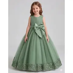 ARELYS - Vestido Niña Graduacion Verde Cemento Talla 8